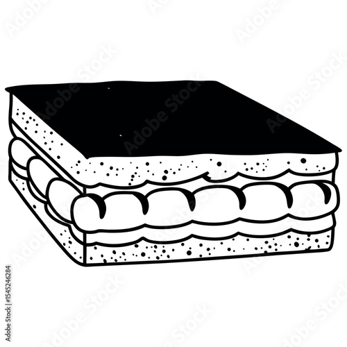 Delicious tiramisu slice with cocoa dusting dessert illustration
