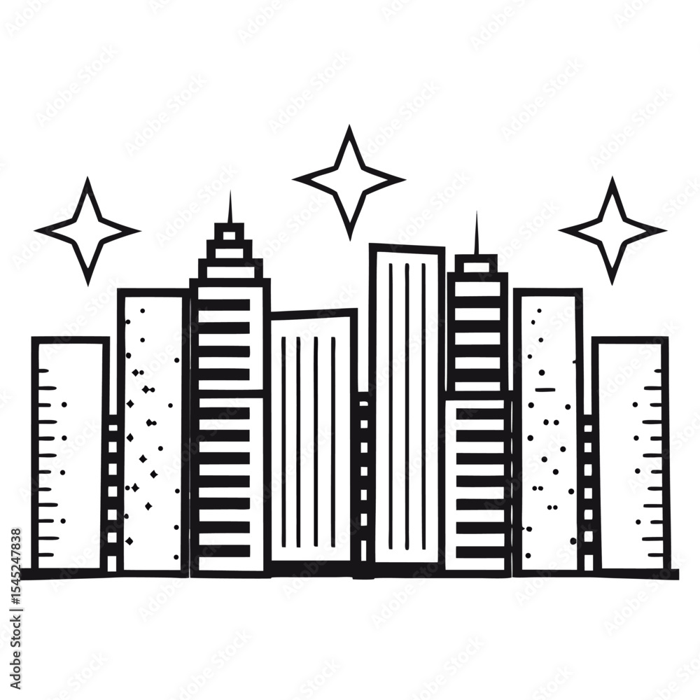 Obraz premium Contemporary line art city skyline night scene