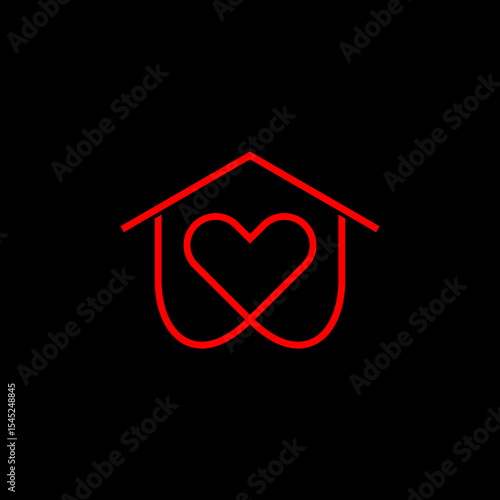 House heart shape icon isolated on black background