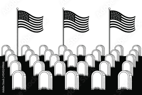 USA military cemetery memorial tribute vector illustration
