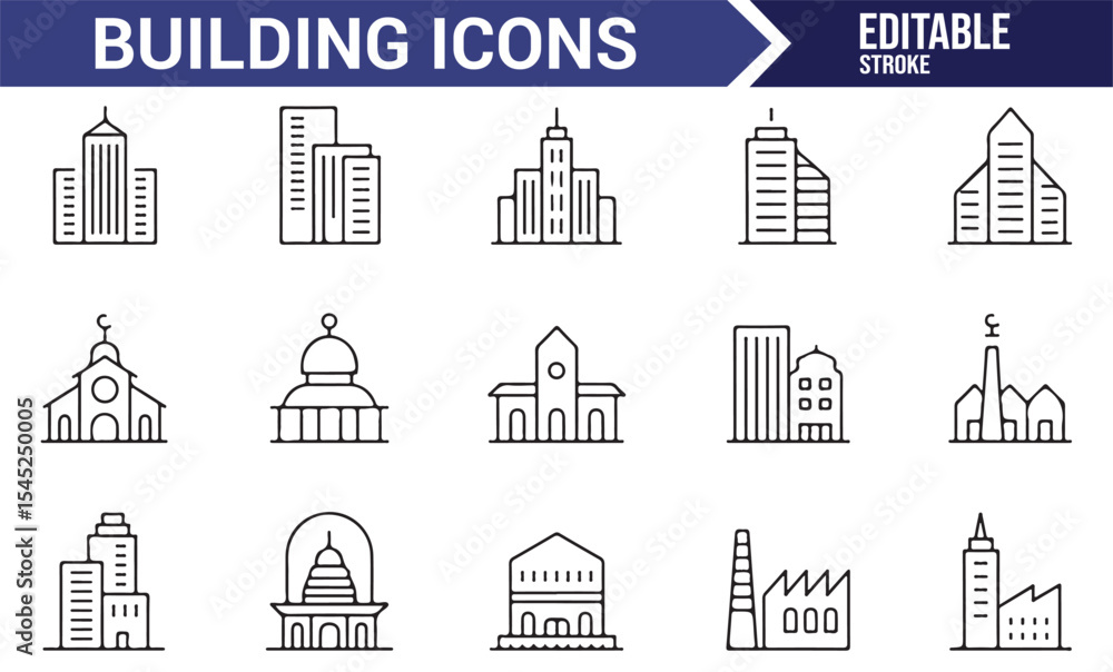 Fototapeta premium Icons of Architectural Structures - Skyscrapers and Churches