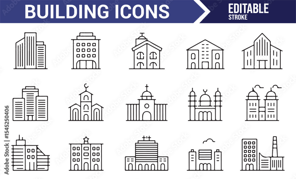 Fototapeta premium Building and Architecture Icons in Black and White