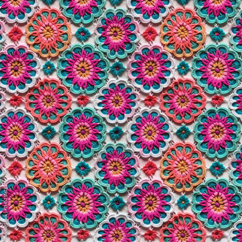 Colorful Handcrafted Crochet Motif Pattern with Intricate Details and Floral Design