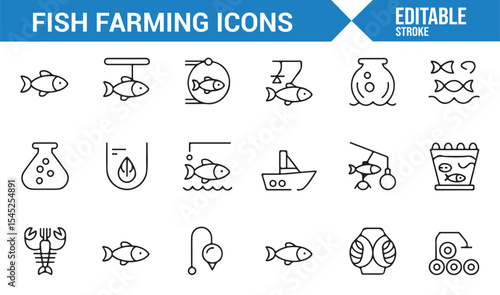 Fish Farming and Seafood Production Icons for Aquaculture