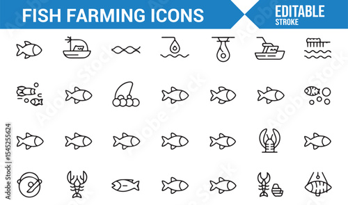Aquatic Life and Fish Farming Icons Collection