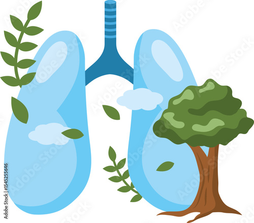 Lungs and Nature: A stylized illustration of healthy lungs surrounded by lush foliage and a tree, symbolizing the vital connection between clean air and environmental well-being.