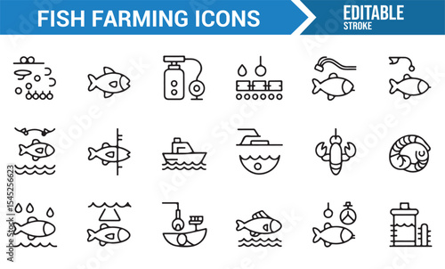 Icons of Fish Tanks, Seafood, and Aquaculture Farming

