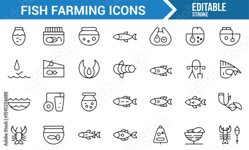 Icons of Fish Tanks, Seafood, and Aquaculture Farming

