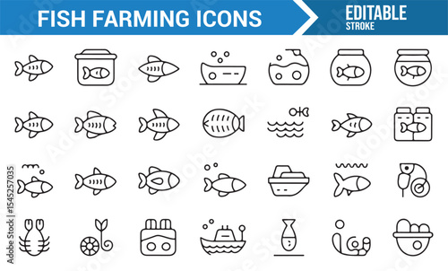 Fish Farming Industry Icons Set