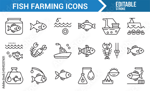 Collection of Fish Farming and Aquatic Life Icons