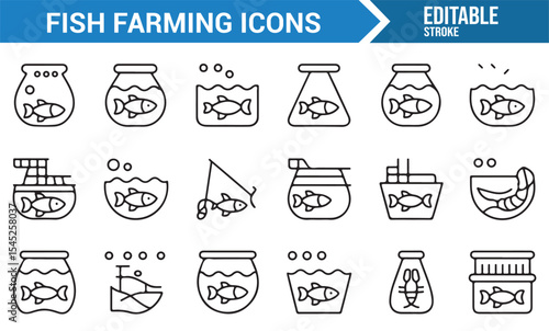 Aquaculture and Fish Farming Icons Set