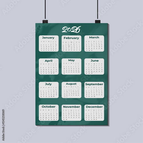 2026 Full Year Calendar Template Green Theme