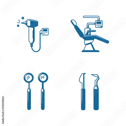 Dental equipment icons chair tools and spray for dentist websites and clinics
