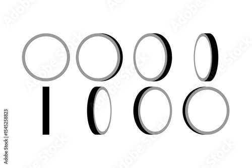 Basic 8-frame Rotating Plain Coin Sprite Sheet for Sprite Animation in Games and App UI. Vector Image.