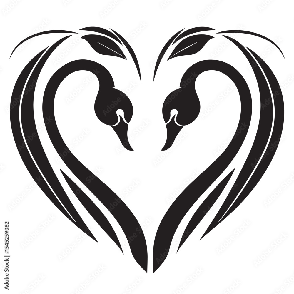 Obraz premium Elegant black swans forming a heart shape design