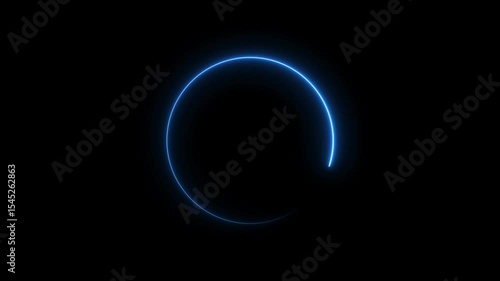 Neon light animated glowing circle loading icon on black background 4k video.