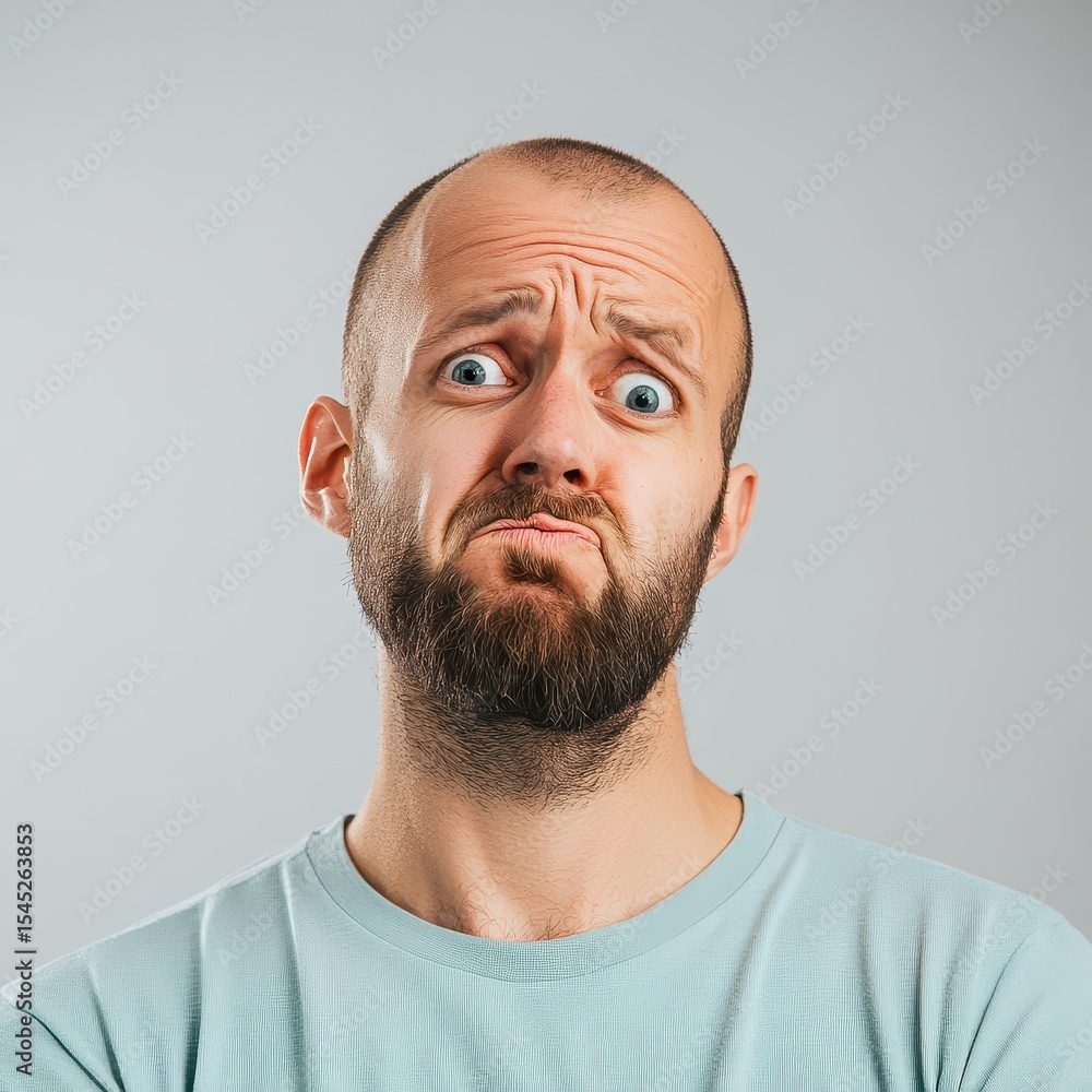Obraz premium Man with expressive face on plain background