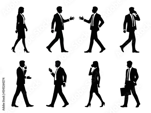 Business people walking silhouettes vector illustration professional employees