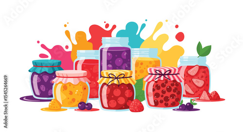 Colorful Homemade Preserves Jams and Fruit Spreads in Jars Great Variety