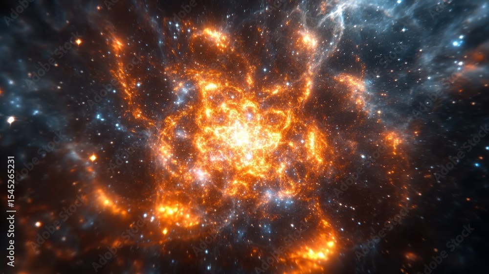 Vibrant Cosmic Explosion with Fiery Nebula and Starry Background Vibrant Cosmic Explosion with Fiery Nebula and Starry Background