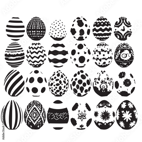 Collection of twenty four black and white easter eggs