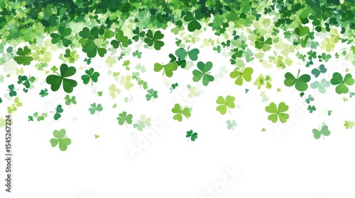 Scattering of green clover leaves, creating a vibrant, festive abstract pattern