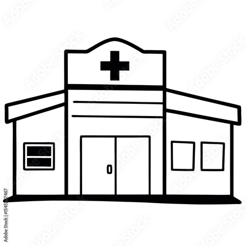 Black and White Sketch Small Healthcare Facility Exterior 1