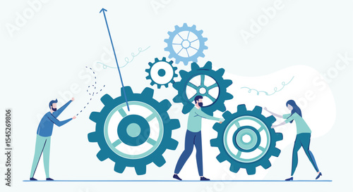 Flat vector illustration design Business process and business team working concept 