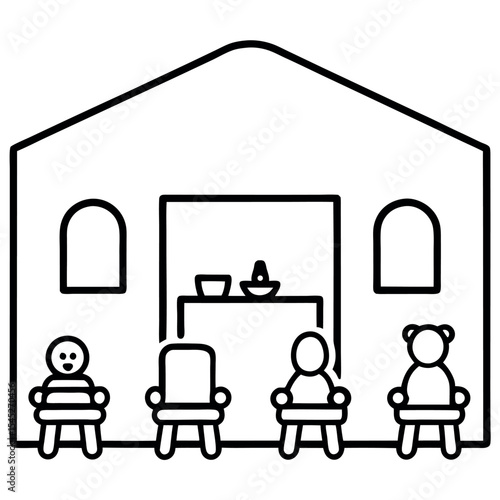 Black Line Art Pediatric Waiting Room Toys Children Chairs