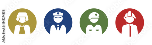 Judge, Police, Soldier, Firefighter icon set illustration vector. Inside circle version.