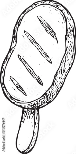 A hand-drawn black-and-white sketch of a juicy beef steak, featuring detailed muscle texture, ideal for butcher shop ads, meat recipes, or culinary art prints
