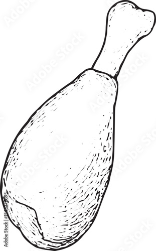 A detailed black-and-white sketch of a raw pork rib, highlighting bone and meat layers, perfect for BBQ designs, meat lover art, or restaurant menu graphics
