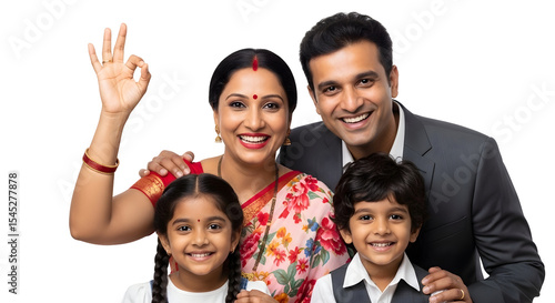 Happy Family Smiling Together with Hand Gesture on Black Transparent Background