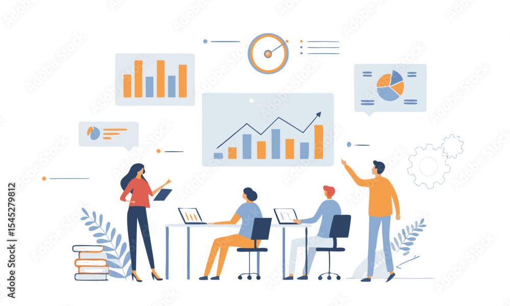 group business team meeting and working collaboration in office workplace concept. flat vector illustration group business team meeting and working collaboration in office workplace concept. flat vector illustration