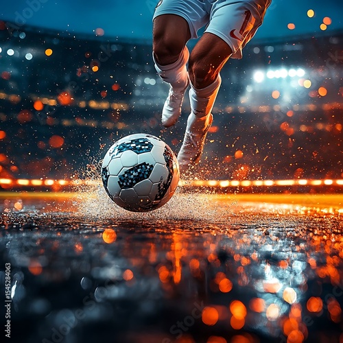 Soccer Player Dribbling with Night Stadium. (5)