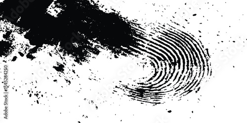 Black fingerprint grange on a clean white background. Simple and clear biometric design with ample caption space for identity, security, or authentication concepts and themes.