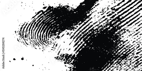 Black fingerprint grange on a clean white background. Simple and clear biometric design with ample caption space for identity, security, or authentication concepts and themes.