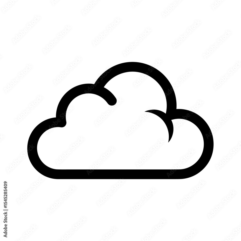 A simple black and white illustration of a cloud with a thick outline on a white background space image A simple black and white illustration of a cloud with a thick outline on a white background space image