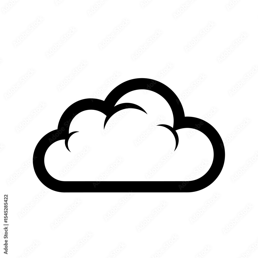A minimalist black and white illustration of a stylized cloud with a thick outline on white background A minimalist black and white illustration of a stylized cloud with a thick outline on white background