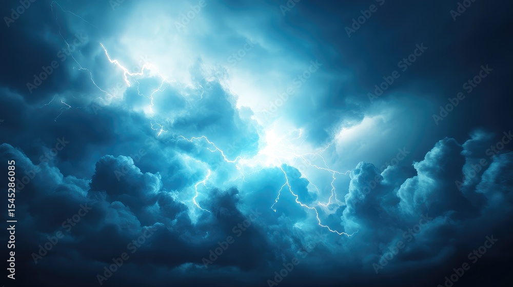 Naklejka premium Dramatic storm clouds filled with intense lightning