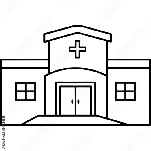 Simple Line Drawing Hospital Building Entrance Drive Up Ramp