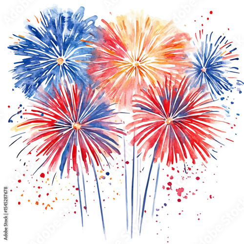 watercolor of Fireworks Lighting Summer Fair, vector, isolated on a white background.