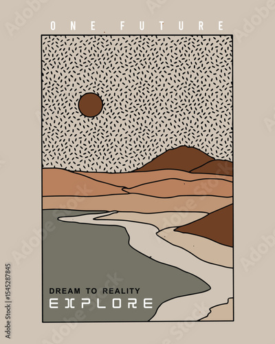 Explore mountain sun nature scene vector design with texture