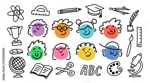 Stick Figure Kids: Stick Figures, Children, Colorful, School, Education, Smiley, Signs, Icons (Nr. 7)