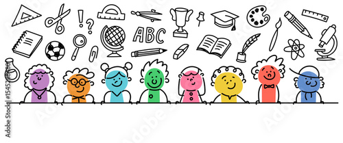 Stick Figure Kids: Stick Figures, Children, Colorful, School (Nr. 5)