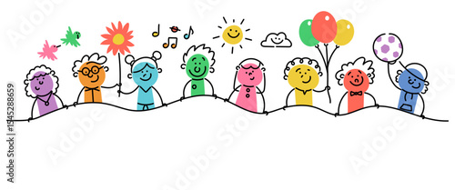 Stick Figure Kids: Stick Figures, Children, Colorful, Kindergarten, Birthday (Nr. 3)