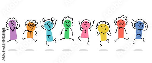 Stick Figure Kids: Stick Figures, Children, Jumping, Colorful (Nr. 2)