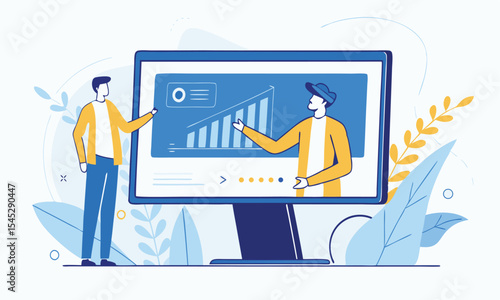  business working with video conference meetings online and online Financial advisor, video training, tutorial podcast and business coaching concept.  