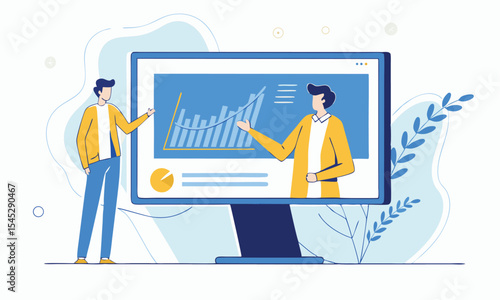  business working with video conference meetings online and online Financial advisor, video training, tutorial podcast and business coaching concept.  