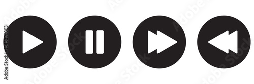 Media player button icons set. Pause, rewind, fast forward icon. Ui elements. Music player buttons. Video controls. Play video icon collection. Ui template. Vector illustration